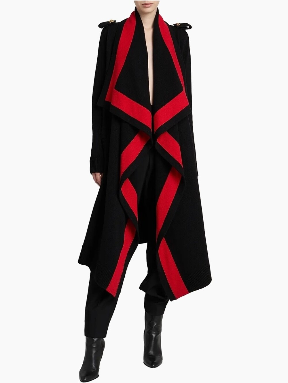 Alexander Mcqueen Military Black Open-Front Cardigan with Red Trim Size L, NWT